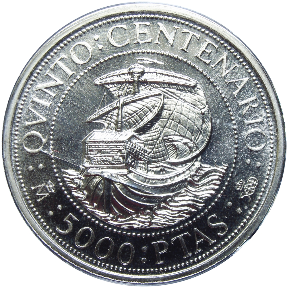 España Moneda de Plata 5000 Pesetas 1989 Carabela V Centenario  - Numisfila