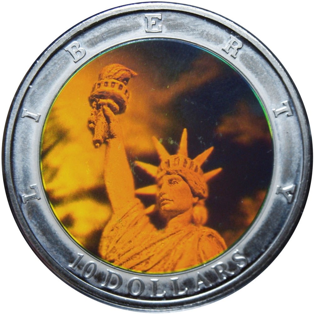 Liberia Moneda 10 Dollars 2000 Estatua de La Libertad Holográfica - Numisfila