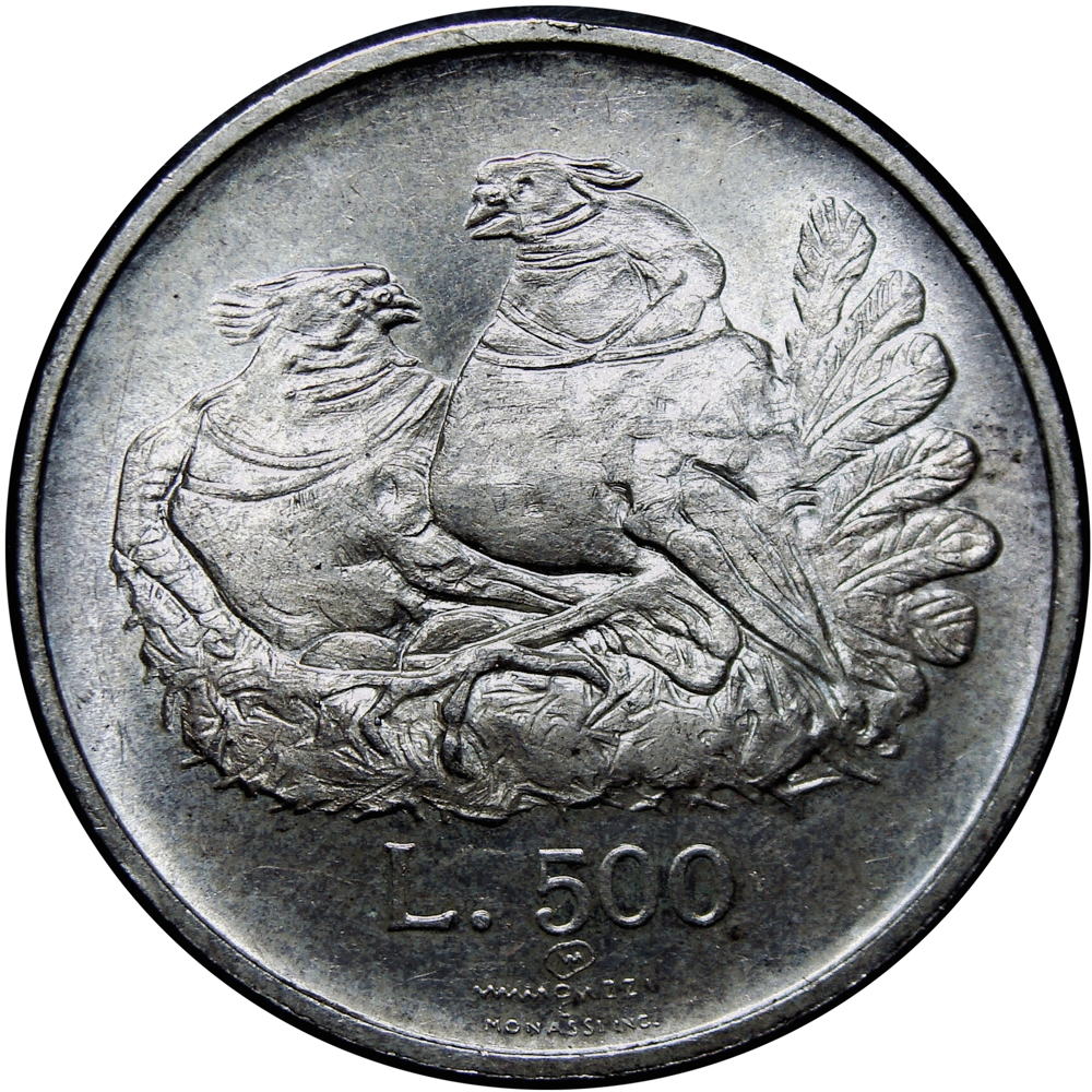 San Marino Moneda de Plata 500 Liras 1974 Palomas  - Numisfila