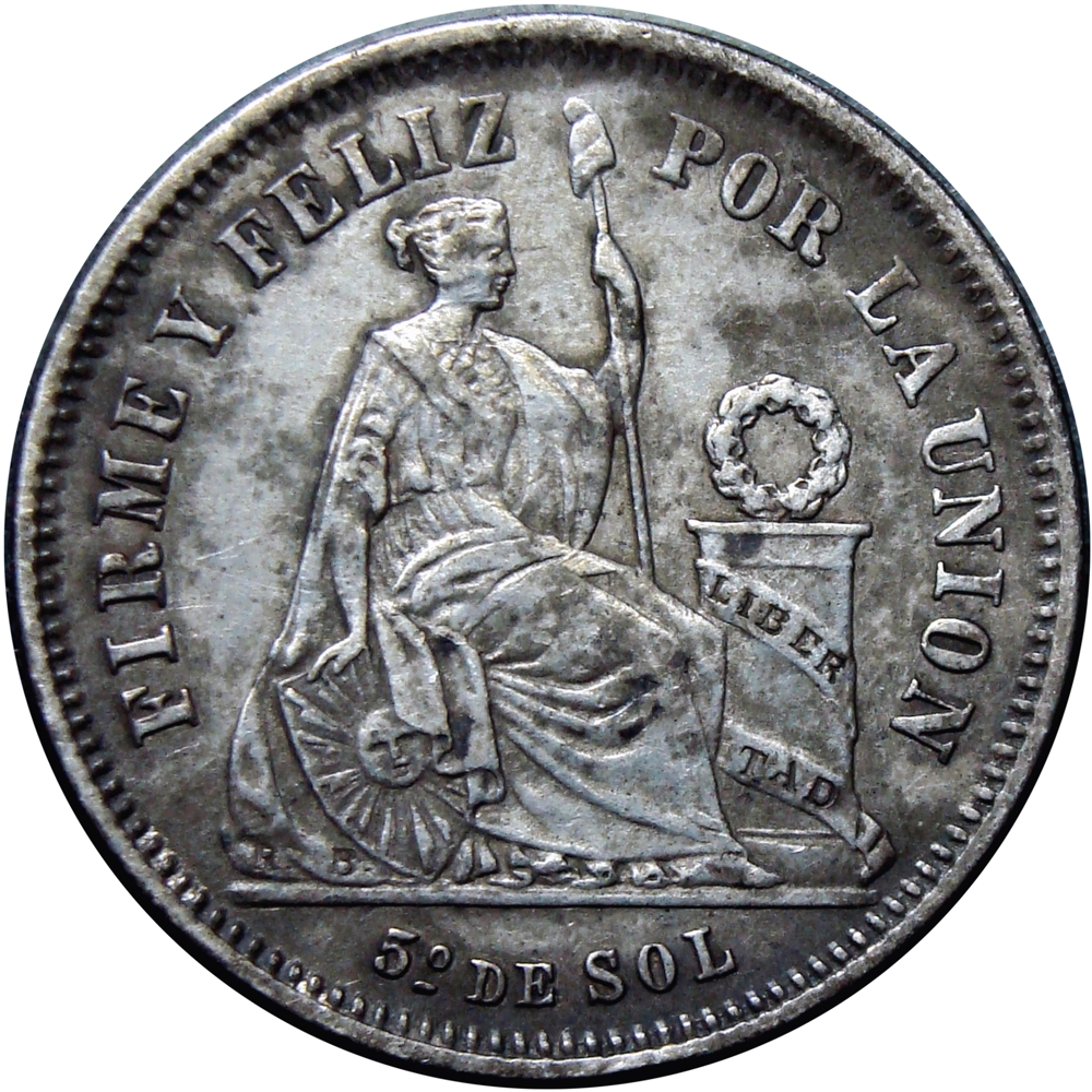 Perú Moneda de Plata 1/5 de Sol 1869 Y.B. Lima - Numisfila
