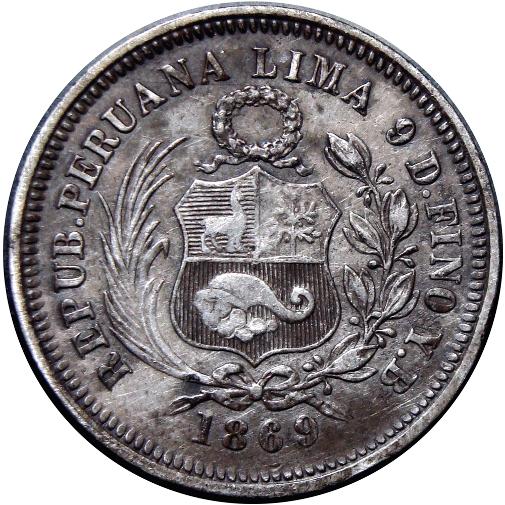 Perú Moneda de Plata 1/5 de Sol 1869 Y.B. Lima  - Numisfila