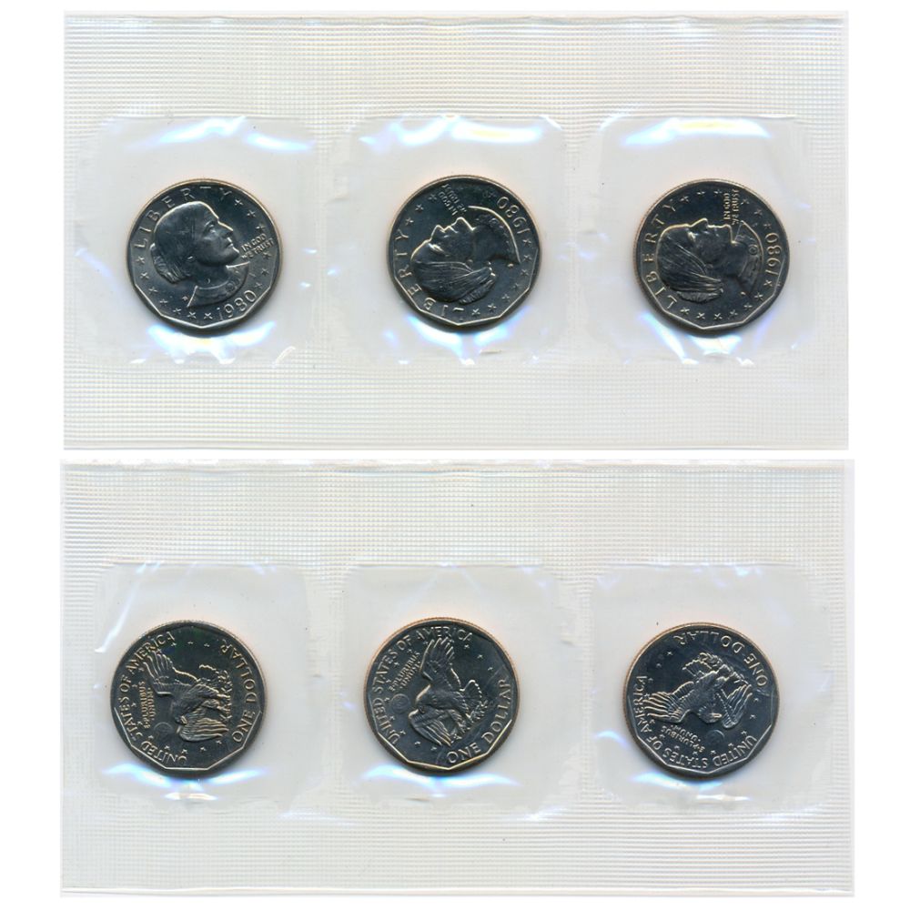 EE.UU. Set Trío Monedas Dollar 1980 Susan Anthony Cecas D, P y S  - Numisfila