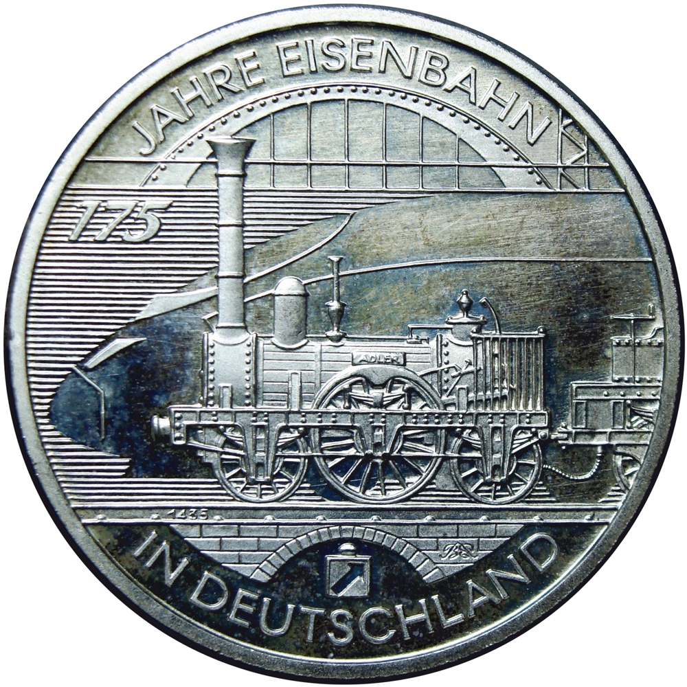 Alemania Moneda de Plata 10 Euro 2010 Ferrocarriles Alemanes 175 Años  - Numisfila