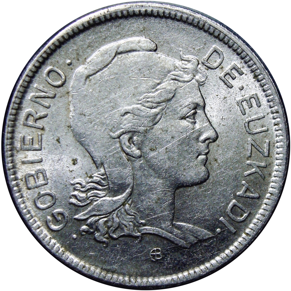 Moneda España 2 Pesetas 1937 Provincia Euscadi 2da República - Numisfila