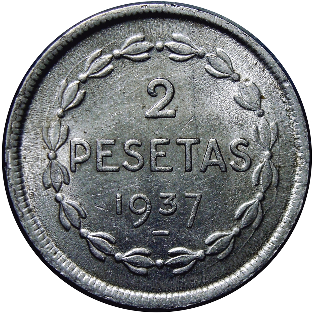 Moneda España 2 Pesetas 1937 Provincia Euscadi 2da República  - Numisfila