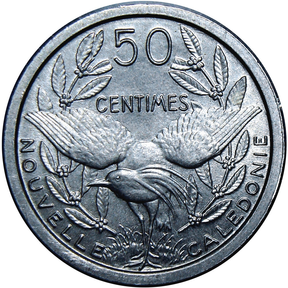 Nueva Caledonia Moneda 50 Centimes 1949 Libertad y Pájaro Kagu - Numisfila