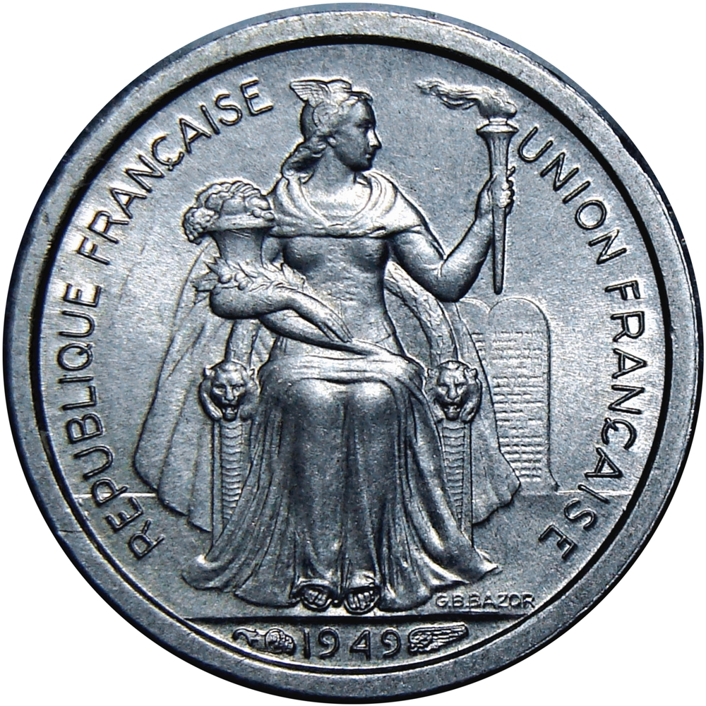 Nueva Caledonia Moneda 50 Centimes 1949 Libertad y Pájaro Kagu  - Numisfila