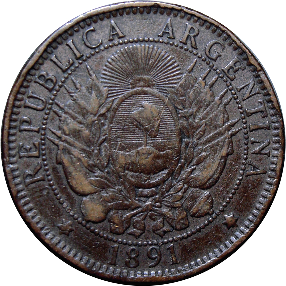 Moneda Argentina Dos Centavos 1891 Libertad Oudiné  - Numisfila