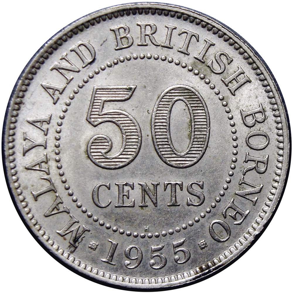 Malasia y Borneo Británico Moneda 50 Cents 1955 Heaton - Isabel II - Numisfila