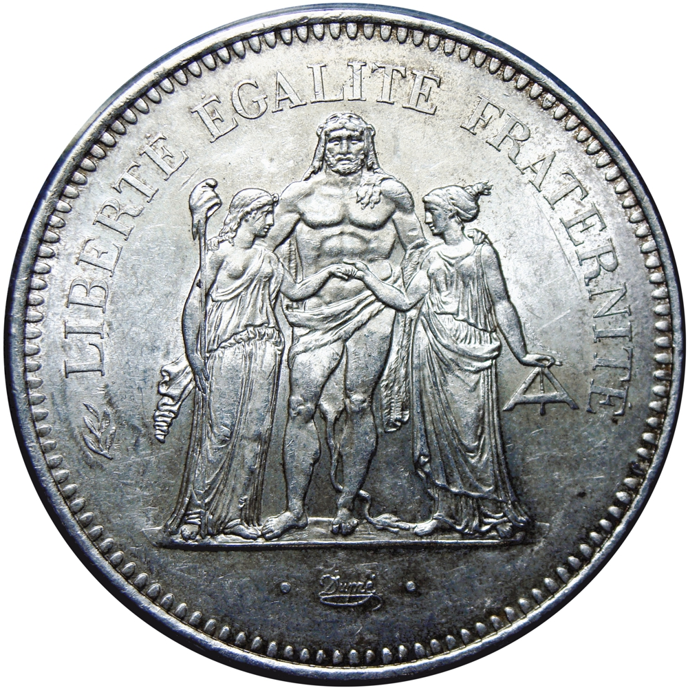 Francia Moneda de Plata 50 Francos 1975 Hércules - Libertad, igualdad y fraternidad - Numisfila