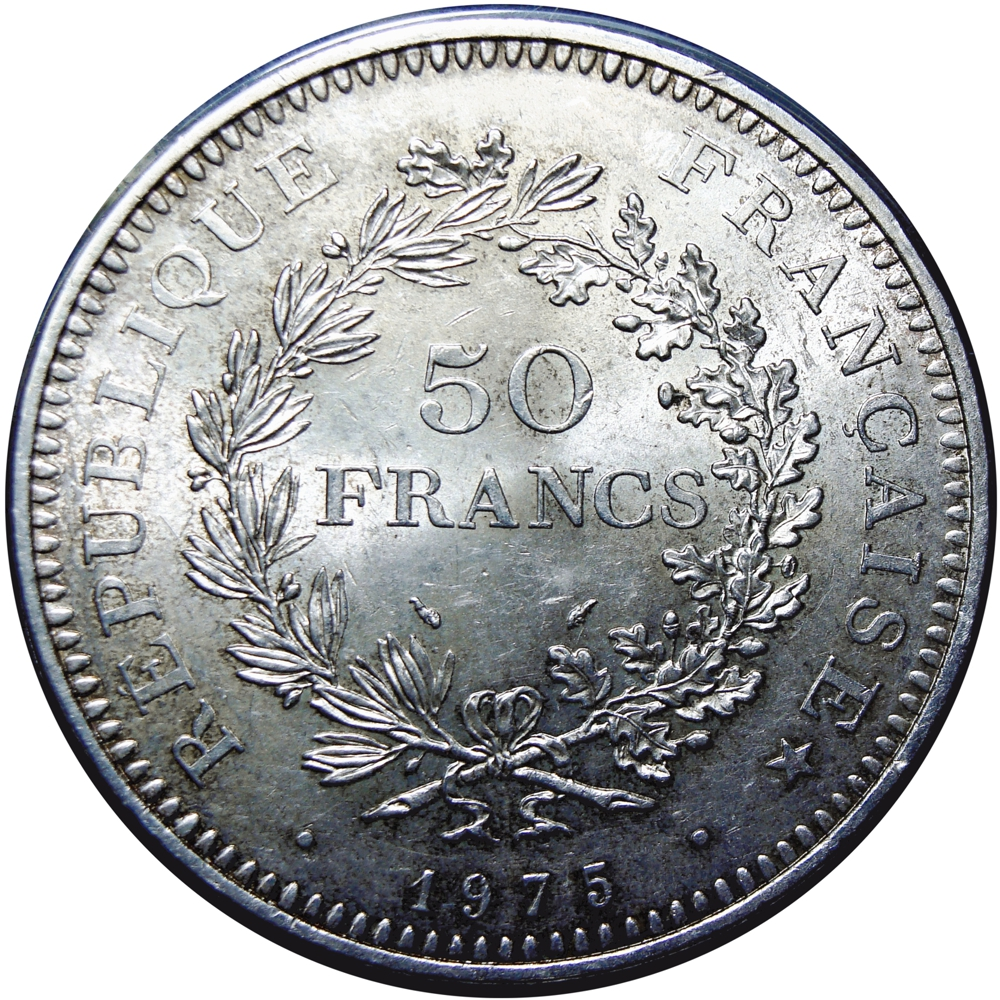 Francia Moneda de Plata 50 Francos 1975 Hércules - Libertad, igualdad y fraternidad  - Numisfila
