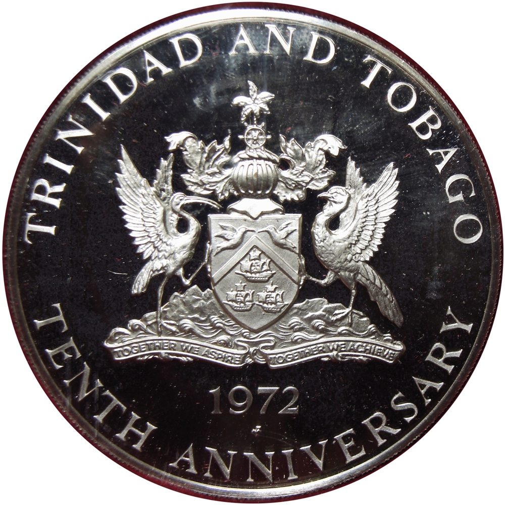 Trinidad y Tobago Moneda de Plata 10 Dollars 1972 Aniversario 10 Independencia  - Numisfila