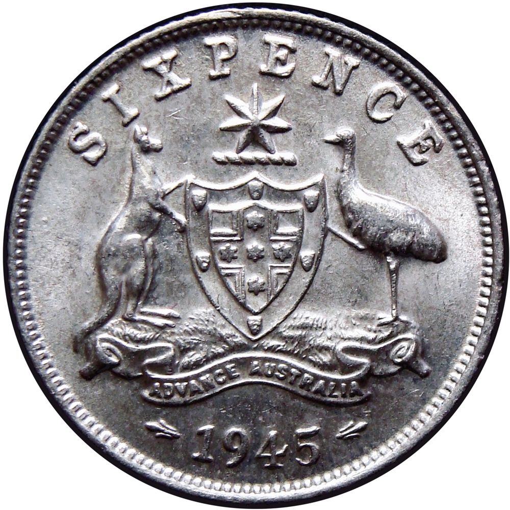 Australia Moneda de Plata 6 Peniques - Sixpence 1945 Jorge VI - Numisfila