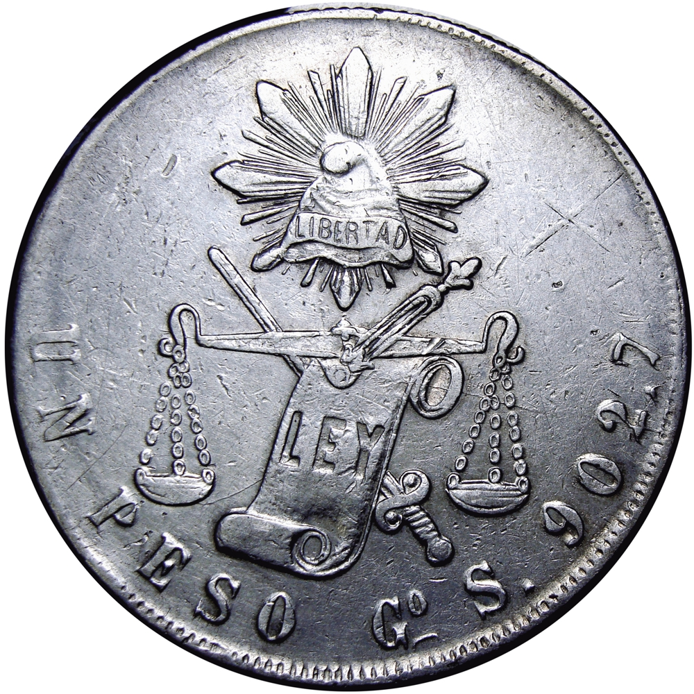 México Moneda de Plata Un Peso 1872 Go Guanajuato - "Balanza Justicia" - Numisfila