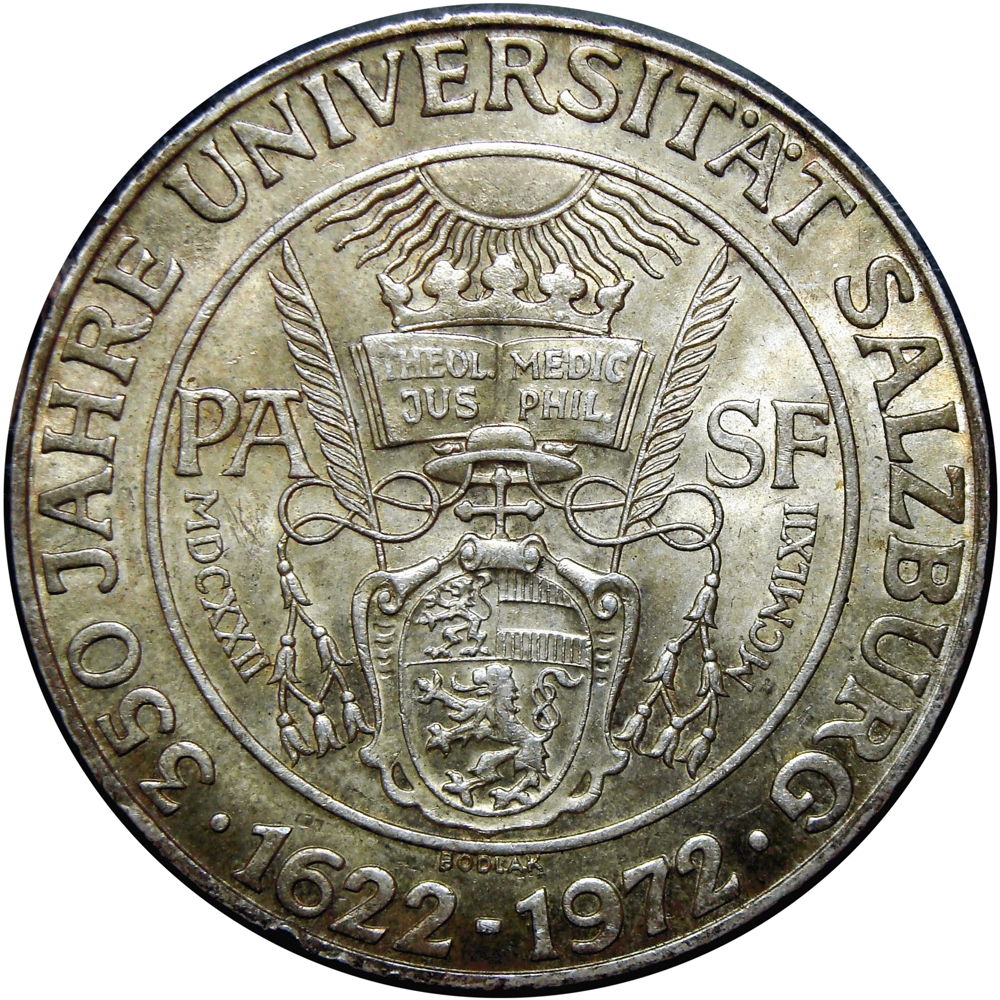 Austria Moneda de Plata 50 Schilling 1972 Universidad de Salzburgo 350 Aniversario - Numisfila