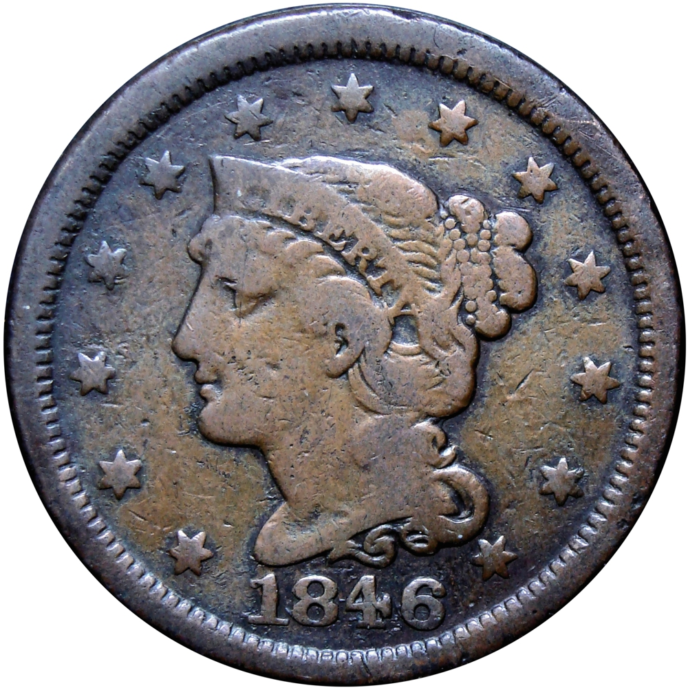 EE. UU. Moneda de Cobre One Cent 1846 Liberty Head - Numisfila