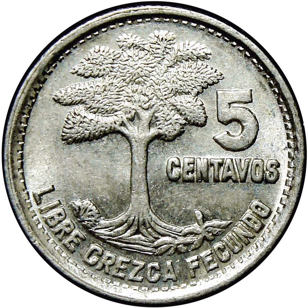 Guatemala Moneda de Plata 5 Centavos de Quetzal 1957 - Numisfila