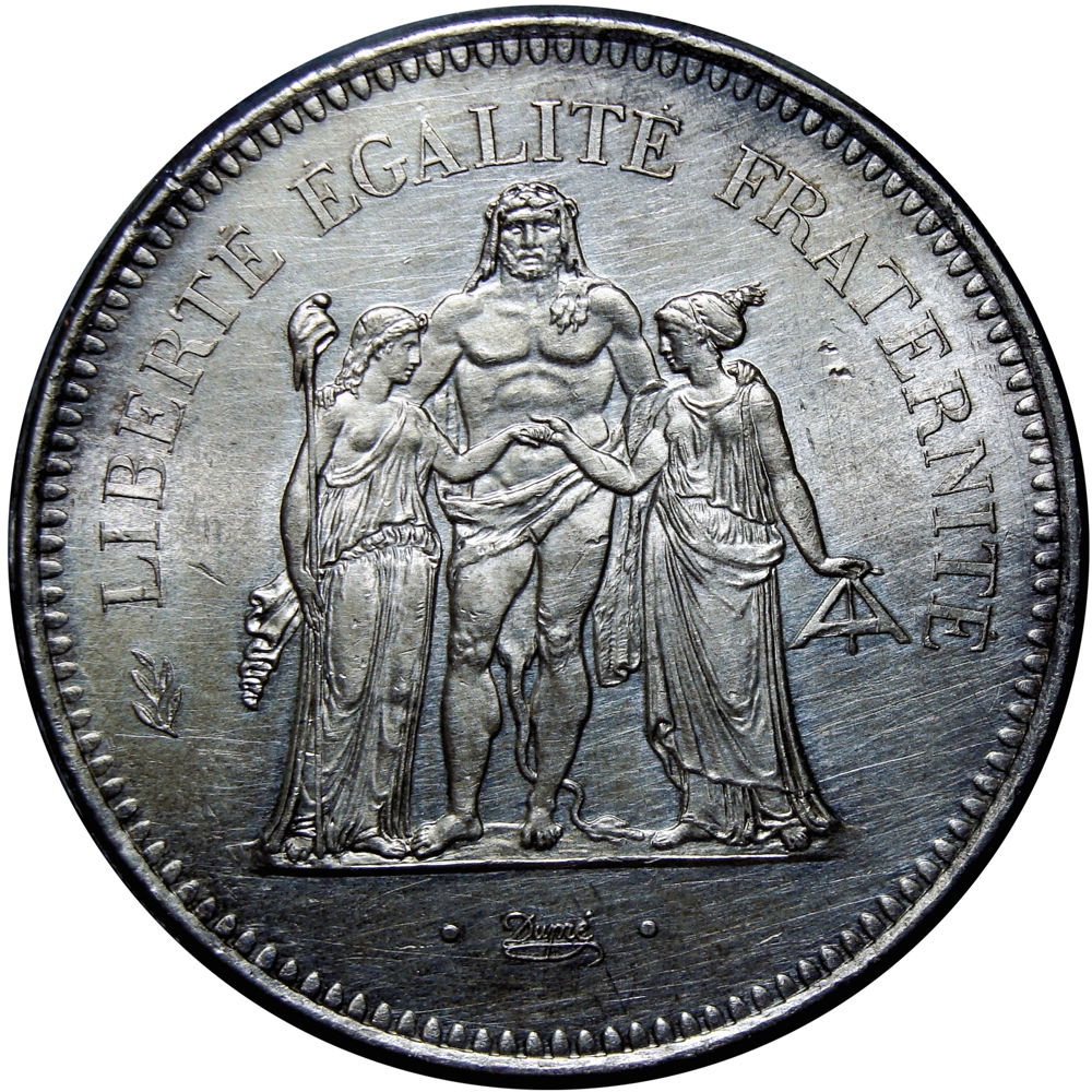 Francia Moneda de Plata 50 Francos 1975 Hércules - Libertad, igualdad y fraternidad - Numisfila