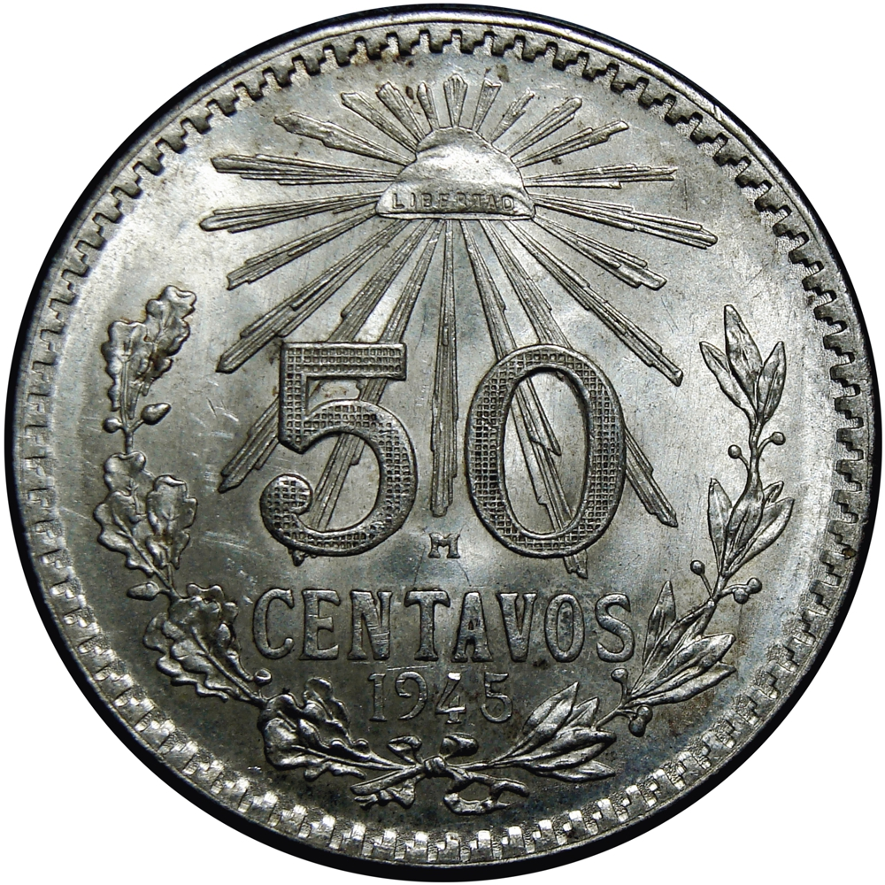 México Moneda de Plata 50 Centavos 1945 Águila Real - Numisfila