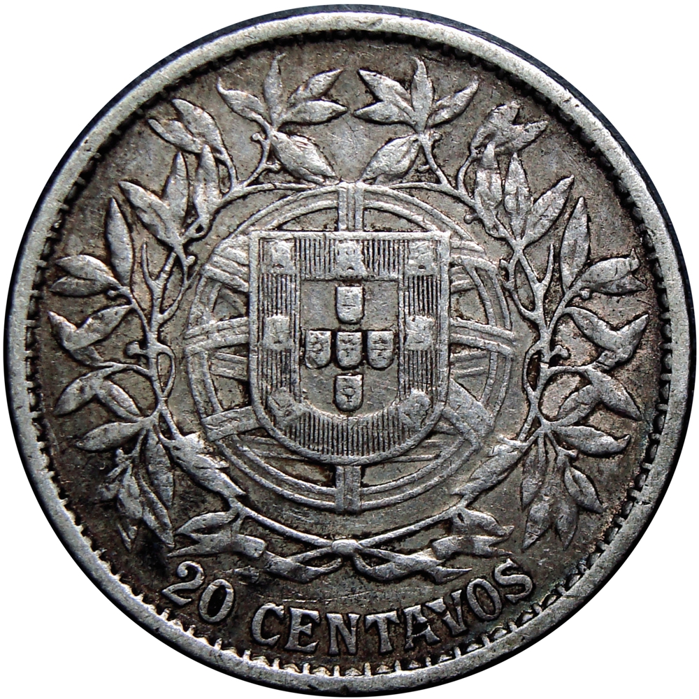 Portugal Moneda de Plata 20 Centavos 1916 La Libertad  - Numisfila