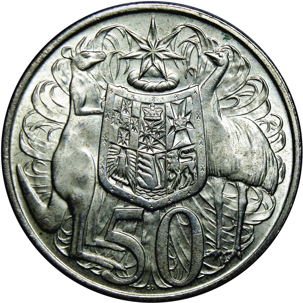 Australia Moneda de Plata 50 Cents 1966 Elizabeth II, canguro rojo y un emú - Numisfila