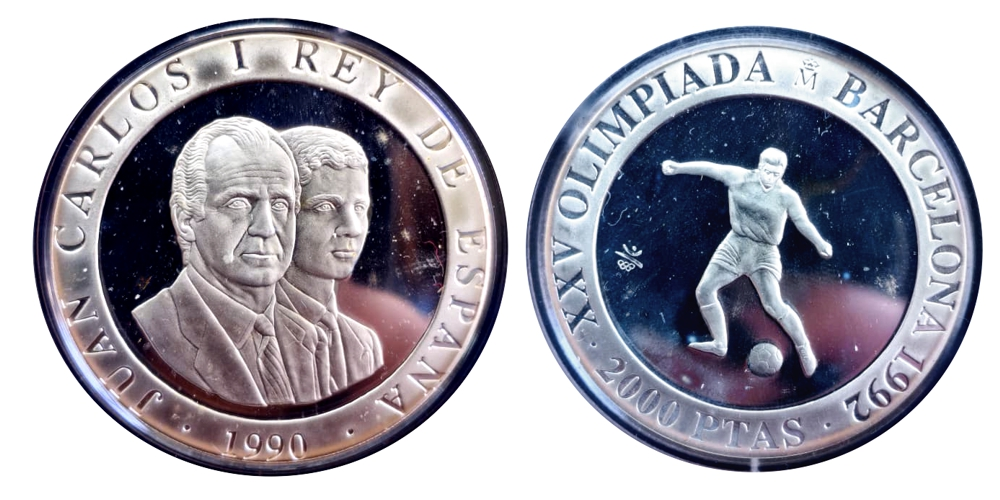 Fútbol España Moneda de Plata 2000 Pesetas 1990 Barcelona 1992 Estuche original con Certificado  - Numisfila