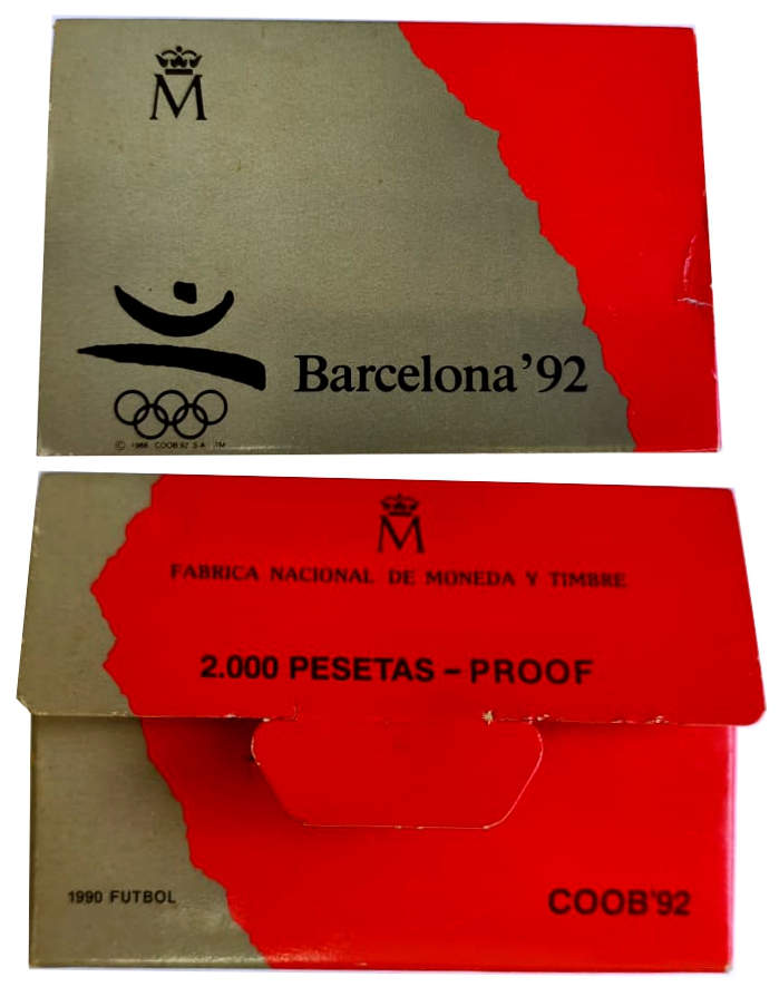 Fútbol España Moneda de Plata 2000 Pesetas 1990 Barcelona 1992 Estuche original con Certificado  - Numisfila