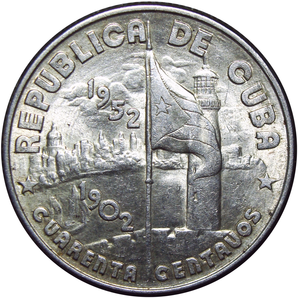 Cuba Moneda de Plata 40 Centavos 1952 Aniversario 50 de la República  - Numisfila