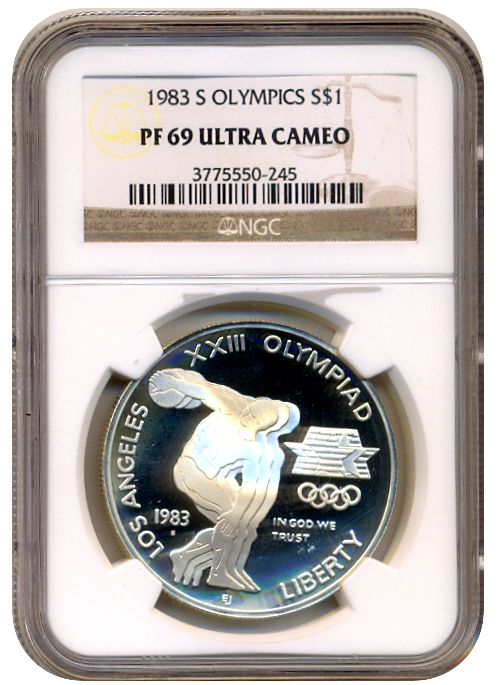 EE.UU. Moneda de Plata 1 Dollar 1983 S NGC PF 69 - Lanzador Los Ángeles Juegos Olímpicos - Numisfila