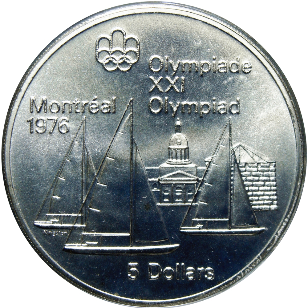 Canadá Moneda de Plata 5 Dollars 1973 - Veleros Juegos Olímpicos Montreal 1976 - Numisfila