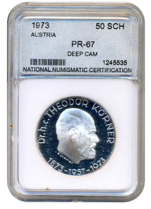 Austria Moneda de Plata Proof  50 Schilling 1973 Dr. Thedor Koerner   - Numisfila