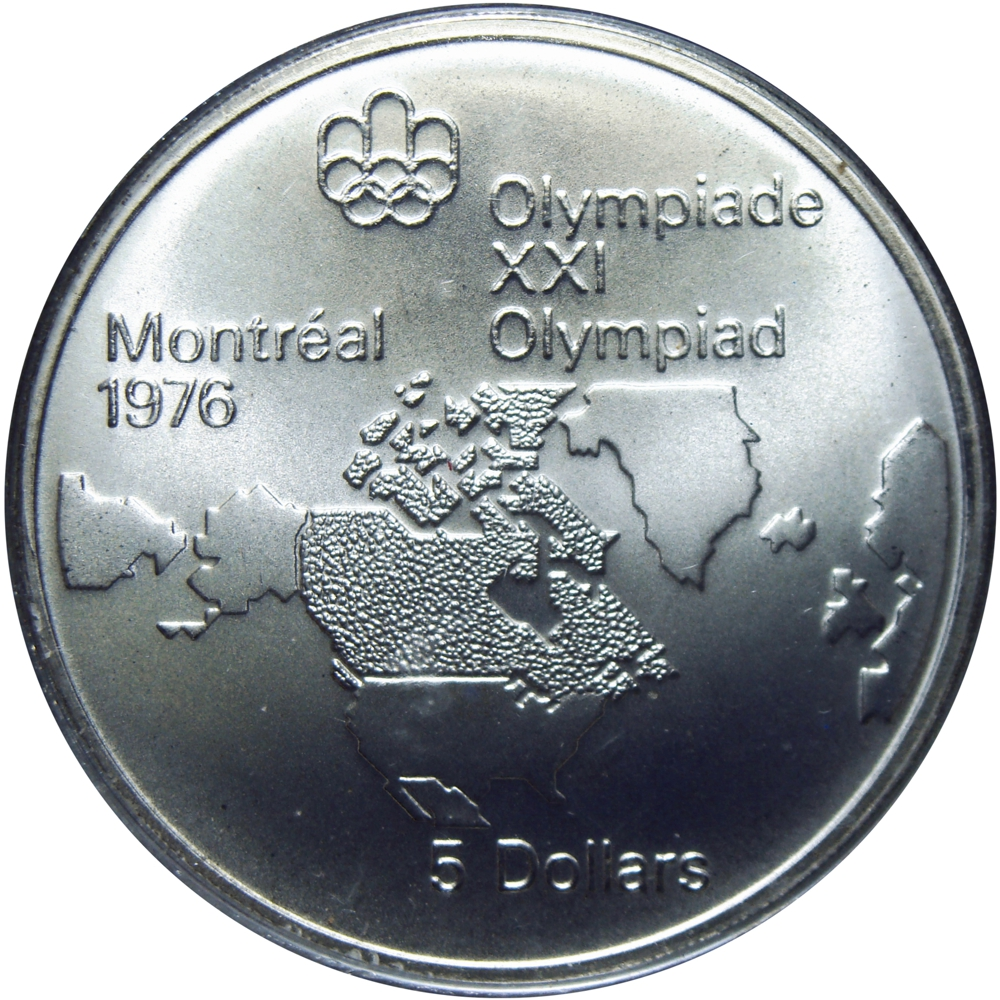 Mapa Canadá Moneda de Plata 5 Dollars 1973 Juegos Olímpicos Montreal 1976 - Numisfila