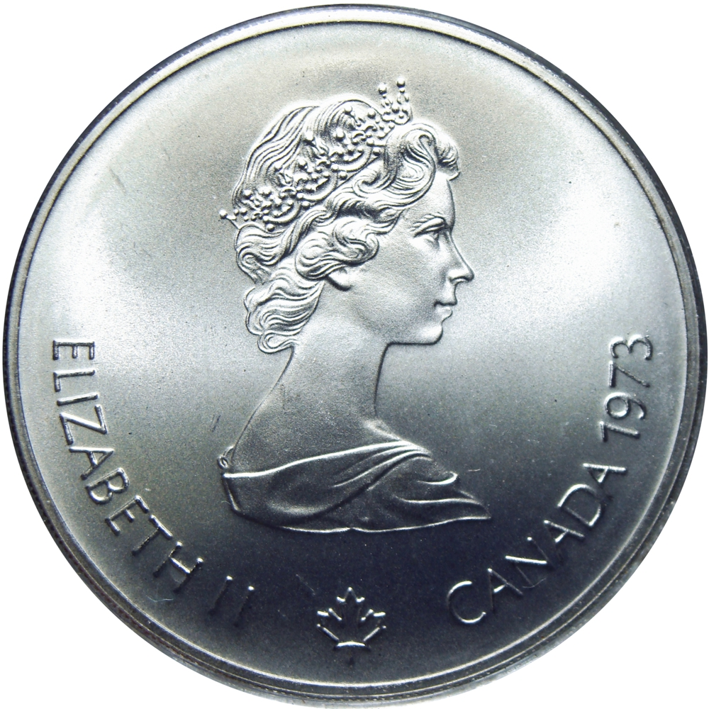 Mapa Canadá Moneda de Plata 5 Dollars 1973 Juegos Olímpicos Montreal 1976  - Numisfila