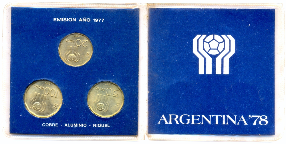 Argentina Set de 3 Monedas 1977 Mundial de Fútbol 1978 - Numisfila