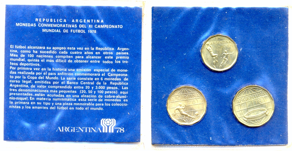 Argentina Set de 3 Monedas 1977 Mundial de Fútbol 1978  - Numisfila
