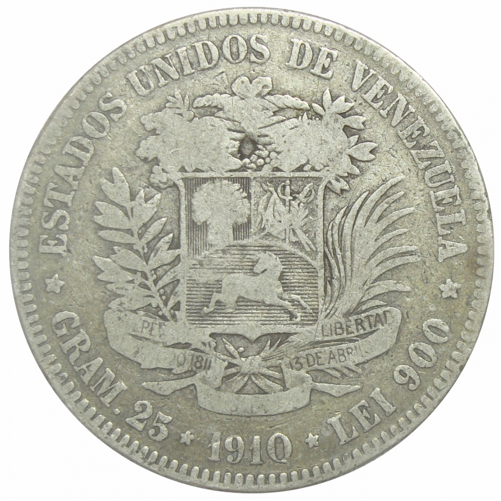 Moneda 5 Bolívares - Fuerte de 1910 Redondo  - Numisfila