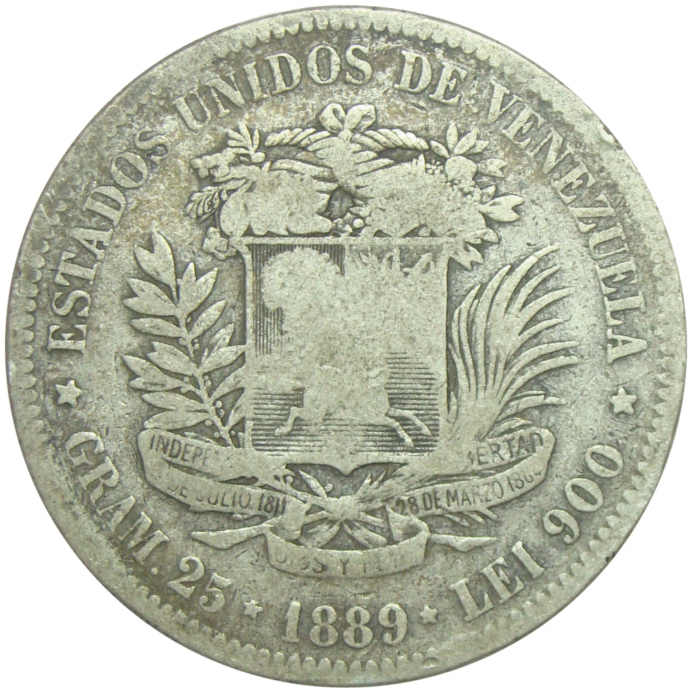 Moneda 5 Bolívares Fuerte Plata - 1889  - Numisfila