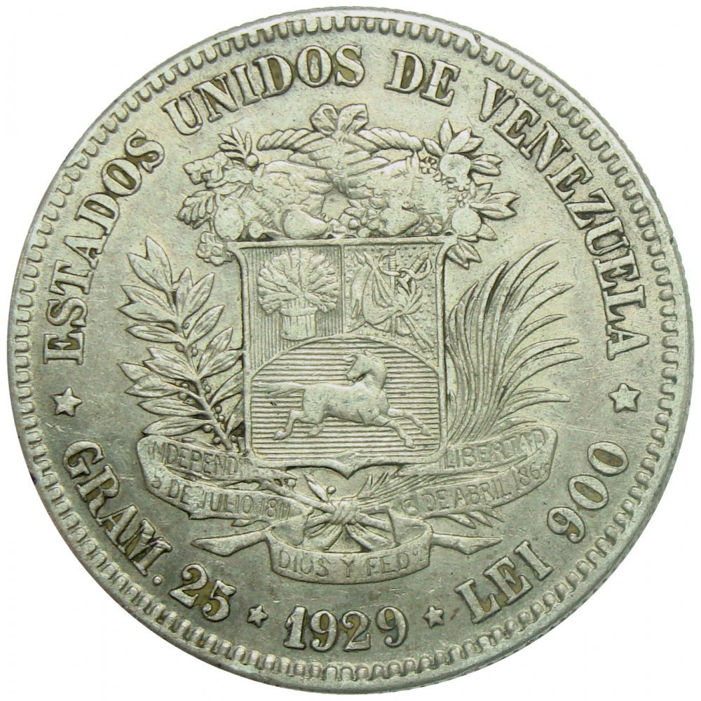 Moneda 5 Bolívares Fuerte Plata 1929  - Numisfila