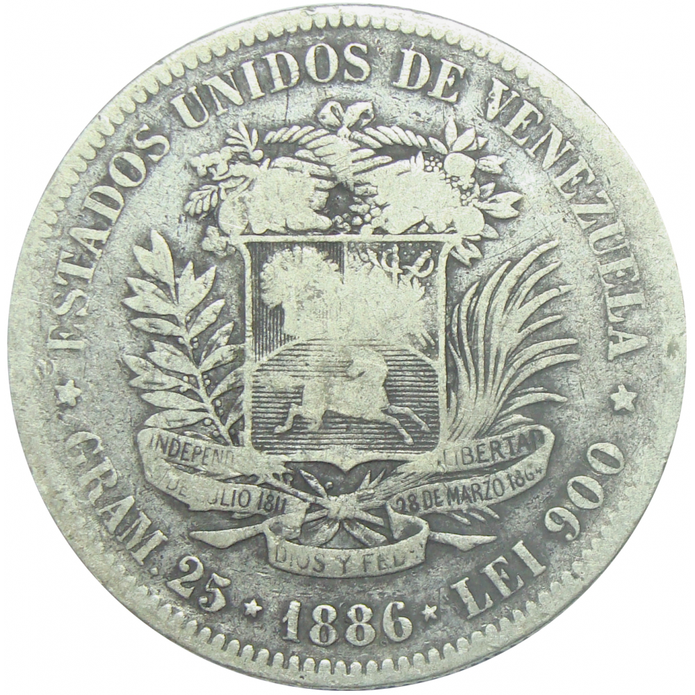 Moneda 5 Bolívares Fuerte 1886 Ancho  - Numisfila