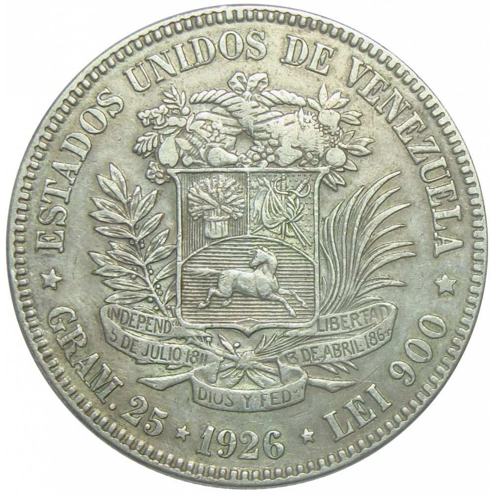 Moneda 5 Bolívares Fuerte 1926 Fecha Ancha  - Numisfila