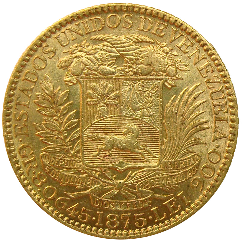 Moneda Oro 5 Venezolanos 1875  - Numisfila