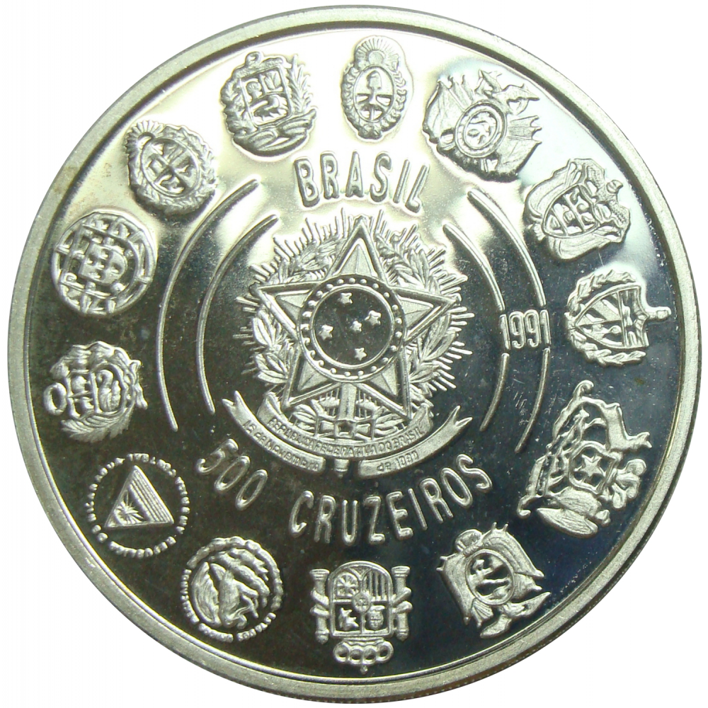 Moneda Brasil 500 Cruzeiros 1991 Encuentro Dos Mundos  - Numisfila