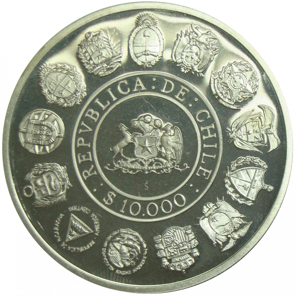 Moneda Chile 10.000 Pesos 1991 Encuentro Dos Mundos  - Numisfila