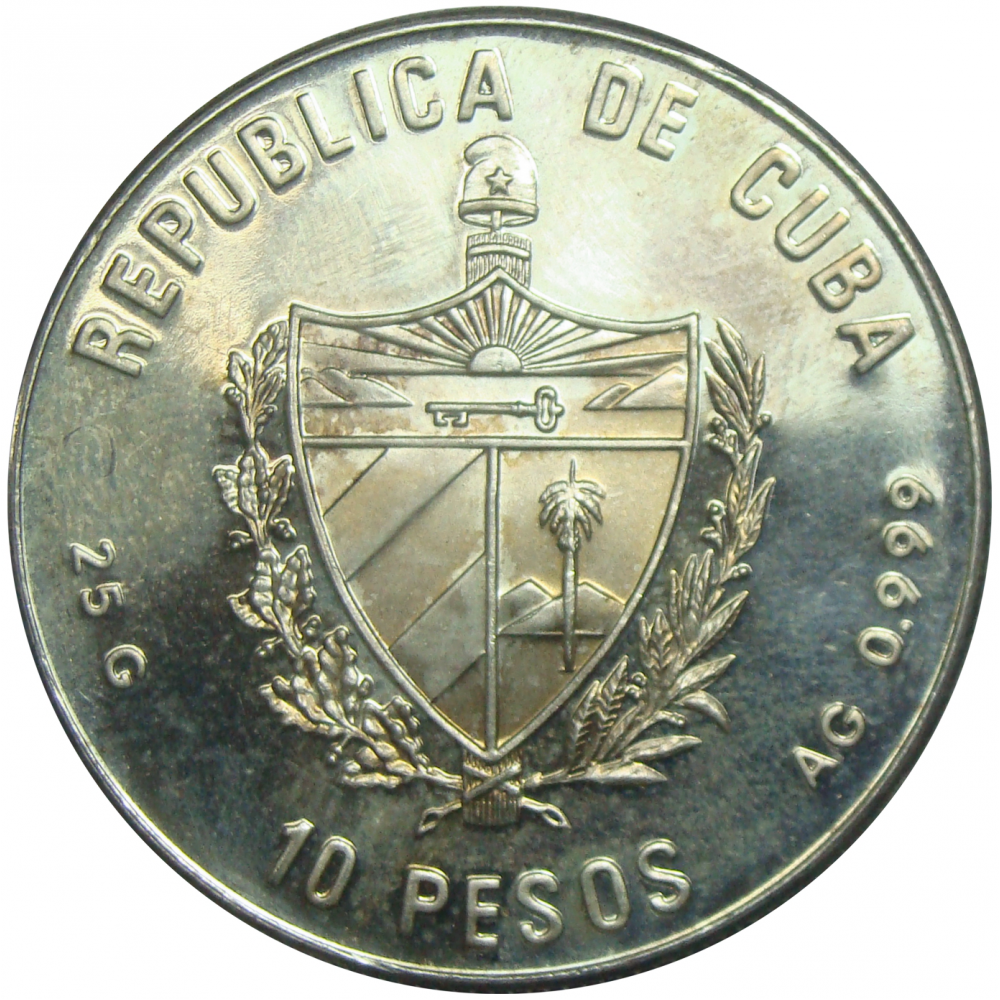 Moneda Plata Cuba 10 Pesos 1990 Simón Bolívar  - Numisfila