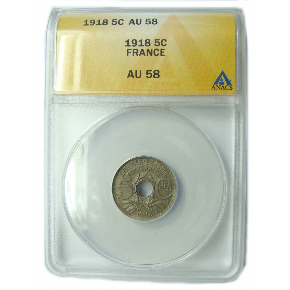 Moneda Francia 5 Céntimos 1918 ANACS AU 58  - Numisfila