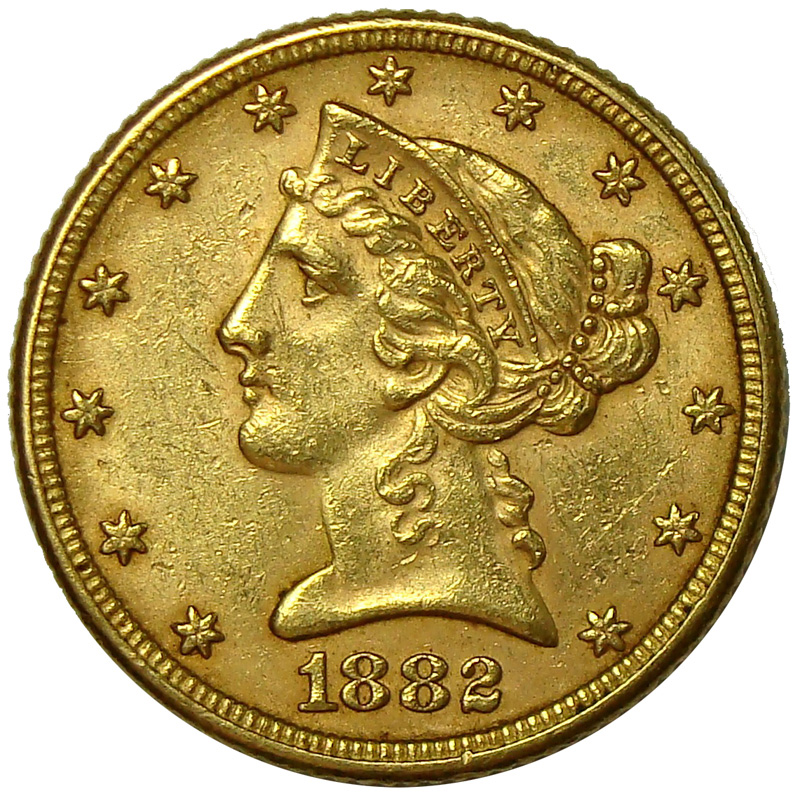 Moneda E.E.U.U. 5 Dolares Oro 1882 Half Eagle - Numisfila