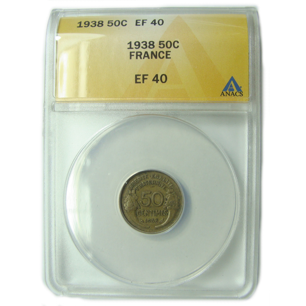 Moneda Francia 50 Centimes 1938 ANACS EF40  - Numisfila