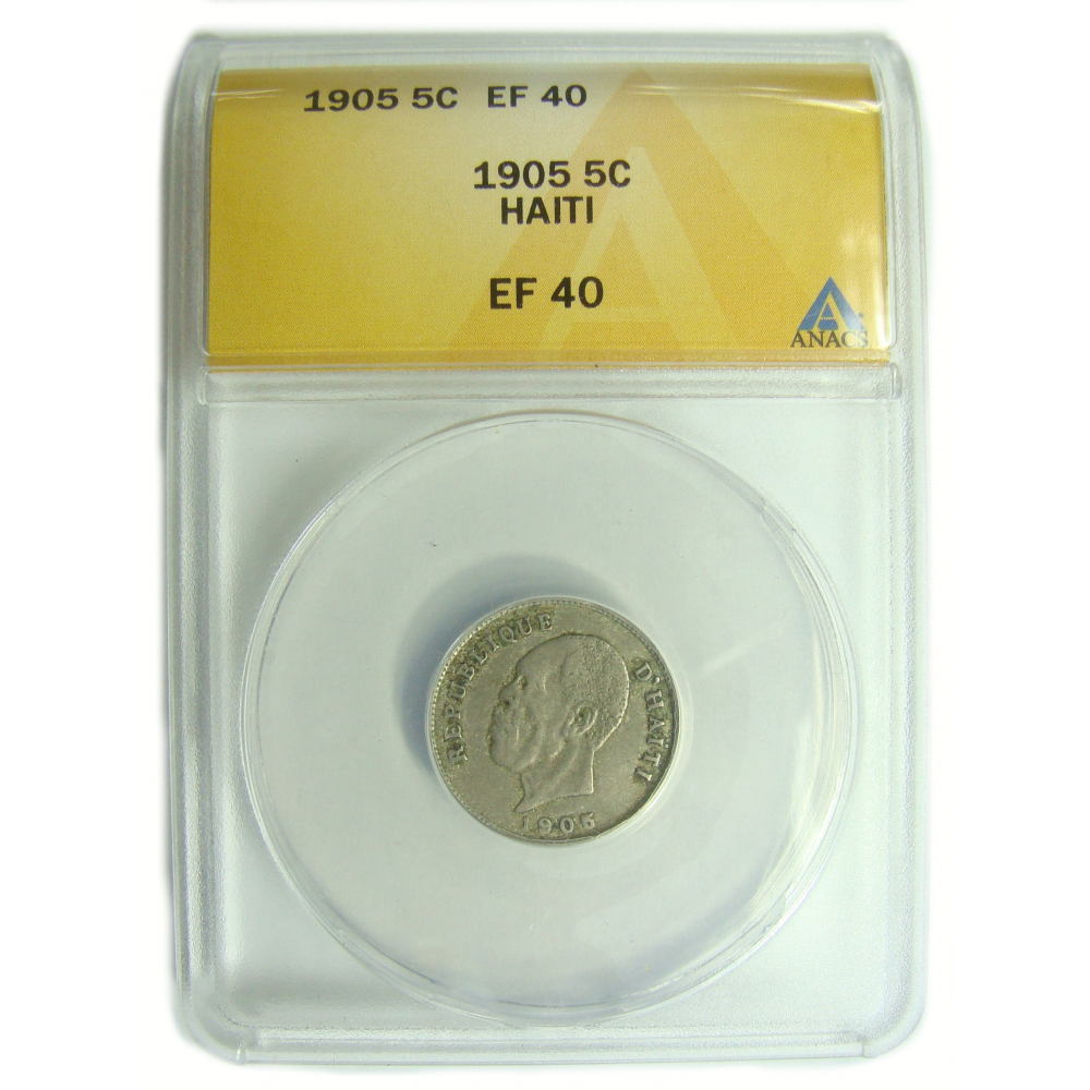 Moneda Haiti 5 Céntimos 1905 Cápsula ANACS EF40  - Numisfila