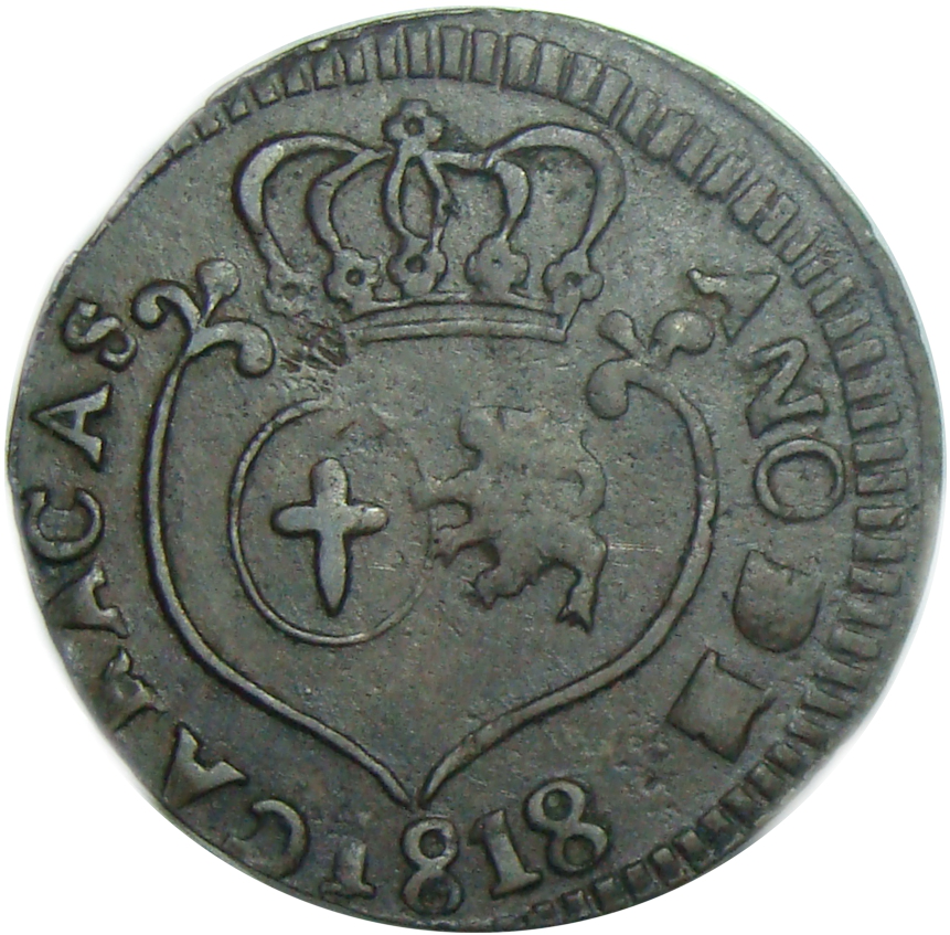 Moneda Caracas ¼ Real 1818 Error 4 Sobre 4  - Numisfila