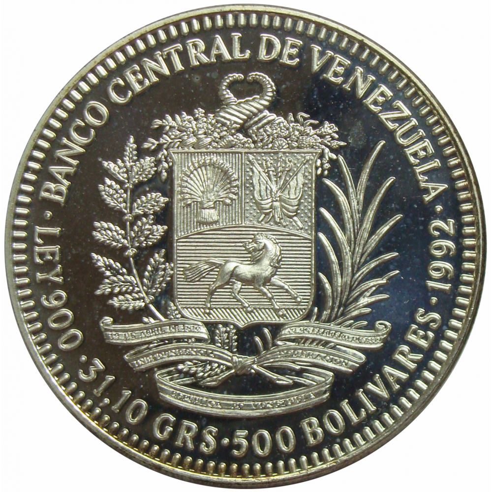 Moneda 500 Bolivares 1992 Batalla Matasiete   - Numisfila